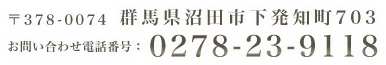 群馬県沼田市下発知町703 お問い合わせ電話番号：0278-23-9118